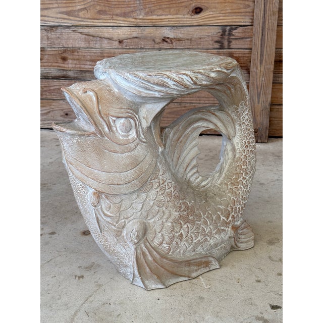 Traditional Vintage Coastal Regency Resin Koi Fish Side Table or Garden Stool For Sale - Image 3 of 12