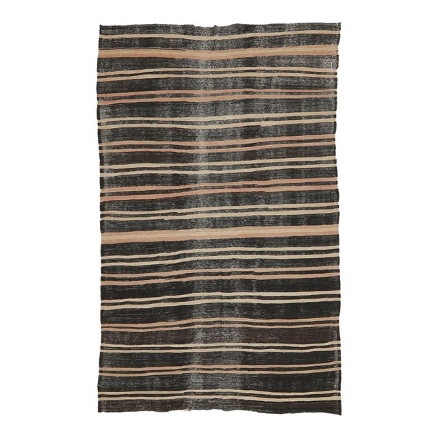 Mid 20th Century Striped Vintage Goat Hair Kilim Rug For Sale