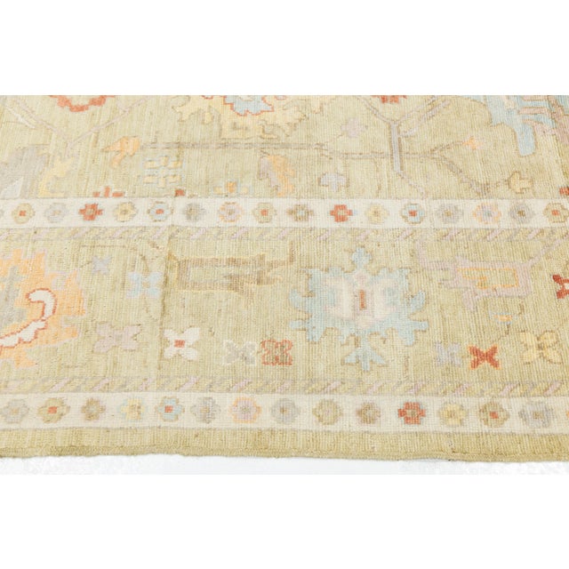 Serene Sage & Coral Modern Oushak Style Handmade Wool Rug 10x10 For Sale - Image 11 of 11
