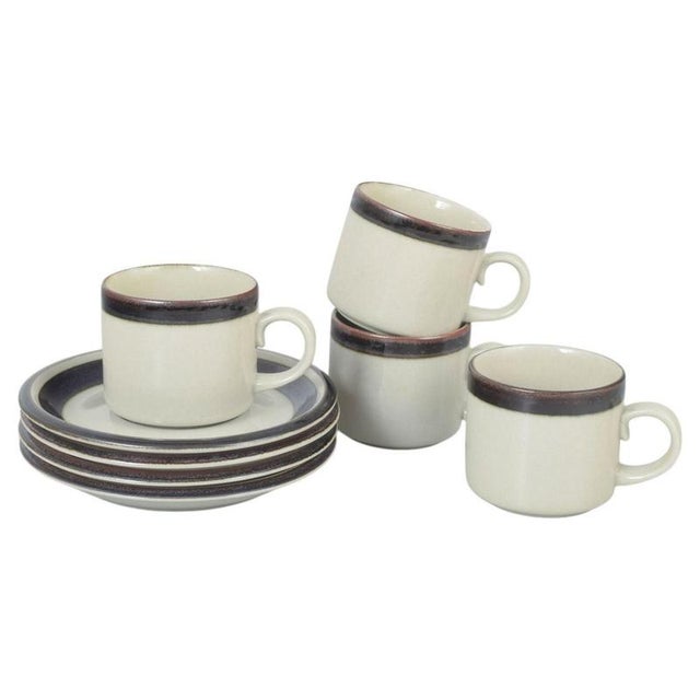 1970s Vintage Tea Cups with Saucers in Stoneware, 1970s, Set of 8 For Sale - Image 5 of 5