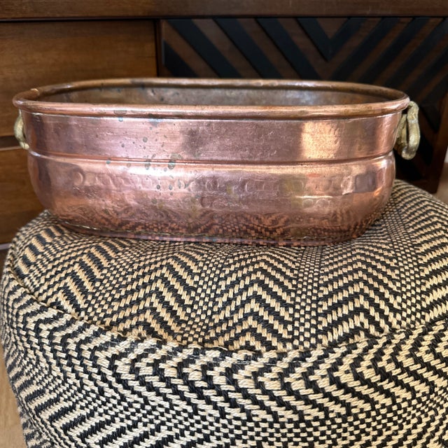 Copper Oval Double Brass Handled Pot Planter Bowl For Sale - Image 6 of 9