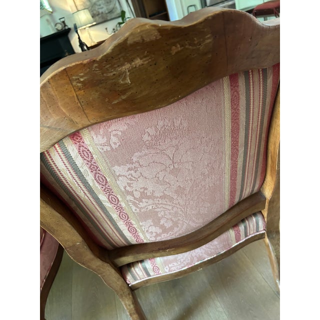Burgundy 1980s Pair of Louis XV Bergére Upholstered Accent Chairs For Sale - Image 8 of 11