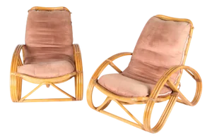 Set of Rattan Pretzel Armchairs, 1970s