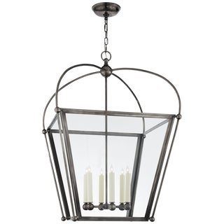 Chapman & Myers for Visual Comfort Signature Riverside Large Square Lantern in Bronze with Clear Glass For Sale