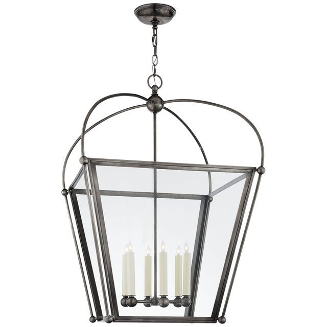 Chapman & Myers for Visual Comfort Signature Riverside Large Square Lantern in Bronze with Clear Glass For Sale