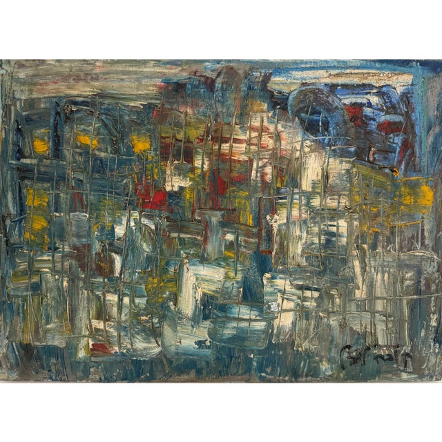 Abstract Yaakov Loebel, Israeli Cityscape Abstract Expressionist Oil Painting Yaacov Kuba Leibel For Sale - Image 3 of 8