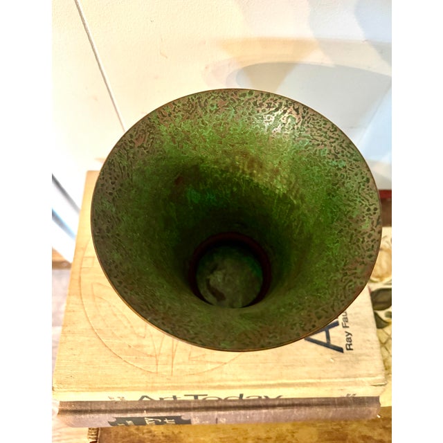 Carl Sorensen Signed Carl Sorensen Art Deco Verdigris Bronze Trumpet Vase Model No. 1262 Circa 1925 - 1935 For Sale - Image 4 of 7