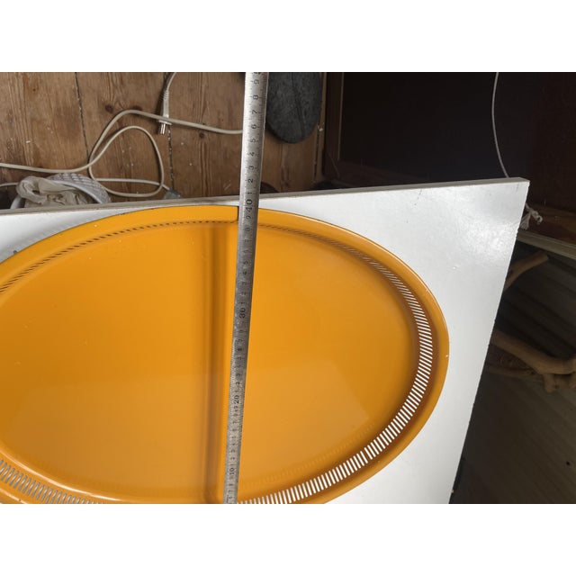 Yellow Swedish Modern Yellow Ovale Metal Serving Tray by Carl Lund, 1960s For Sale - Image 8 of 9