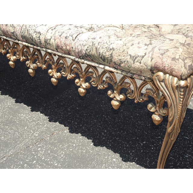 Metal 1960s Vintage French Hollywood Regency Bed Side Floral Bench W Cast Iron Skirt For Sale - Image 7 of 11