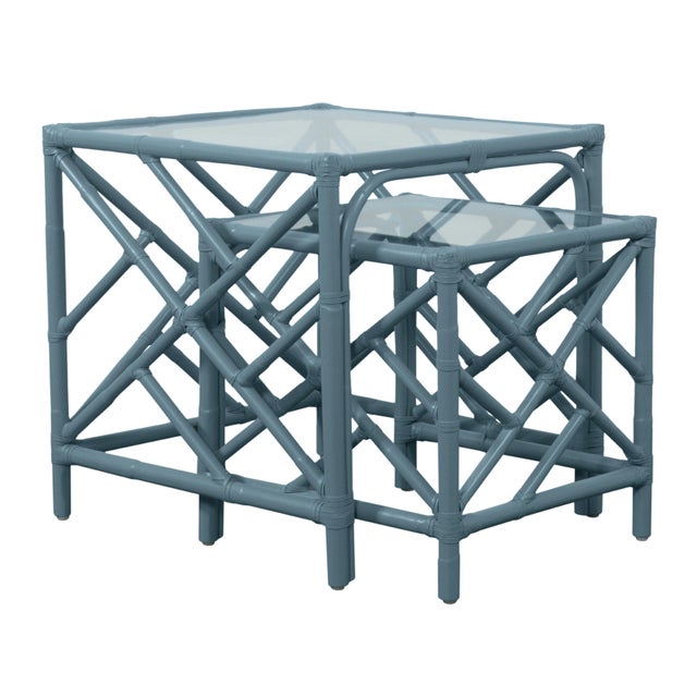 David Francis Chippendale Nesting Tables - Regatta Blue For Sale - Image 4 of 6
