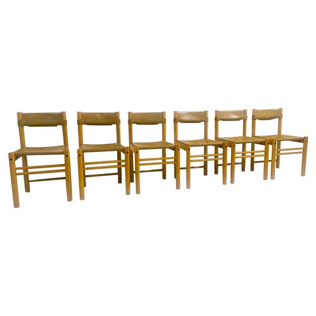 Mid-Century Modern Wood and Leather Chairs, Italy, 1960s, Set of 6 For Sale - Image 6 of 6