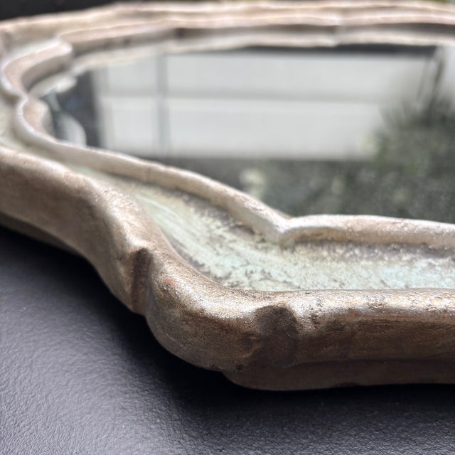 Large Cast Metal Oval Cartouche Mirror,, Silver-Gilt & Celedon For Sale - Image 9 of 12