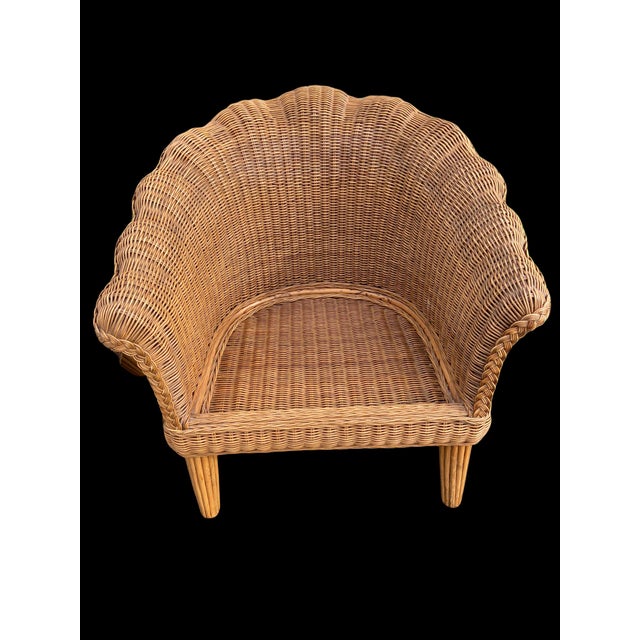 Vintage Wicker Scalloped Shell Club Chairs - a Set For Sale - Image 4 of 11