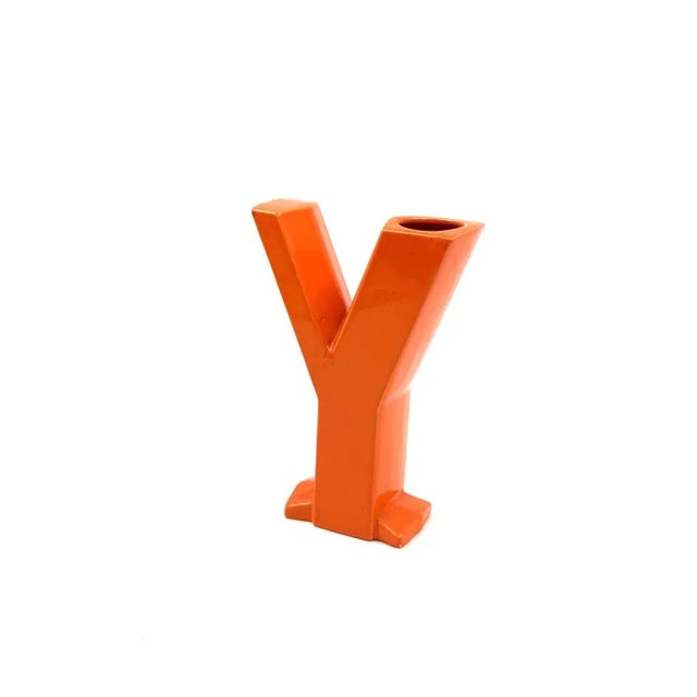 Space Age Orange Y Letter Shaped Ceramic Solifleur Vase by Marcel Radureau, 1970 For Sale - Image 13 of 13