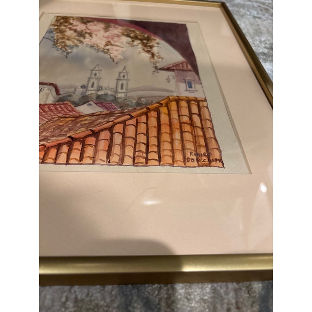Paint Vintage 1950s Watercolor by Ramiro Gonzalez – Framed European Architectural Scene For Sale - Image 7 of 9