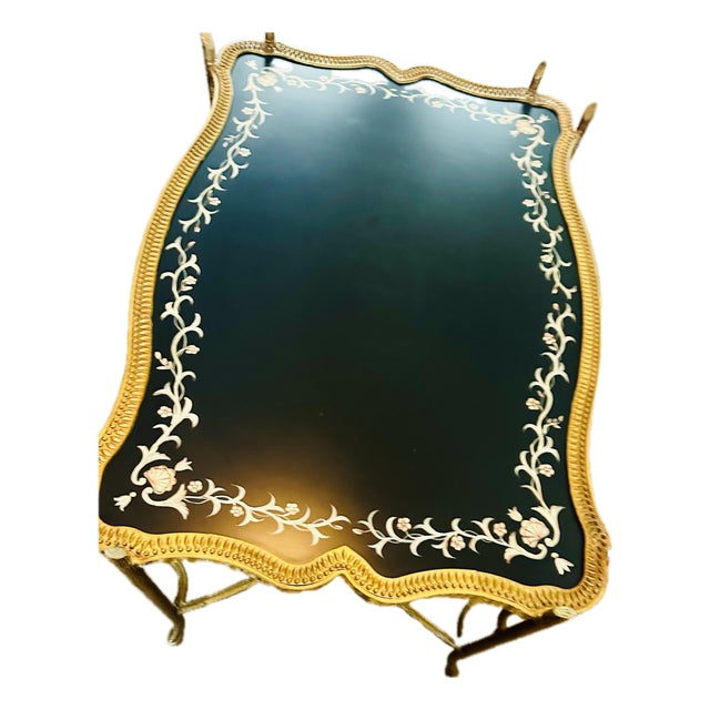Vintage Chinoiserie Black Lacquer & Gold Floral Tray Top Coffee Table For Sale