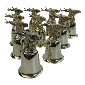 Mid 20th Century Set of 10 Silver Plate Elk Stirrup Cups