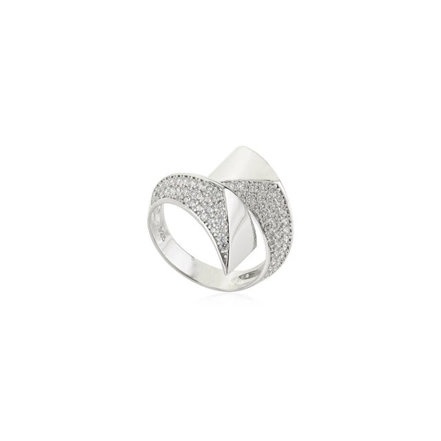 Boho Chic Bochic Cubic Zirconia Bypass Ring in 925 Sterling Silver- Size 6 For Sale - Image 3 of 8