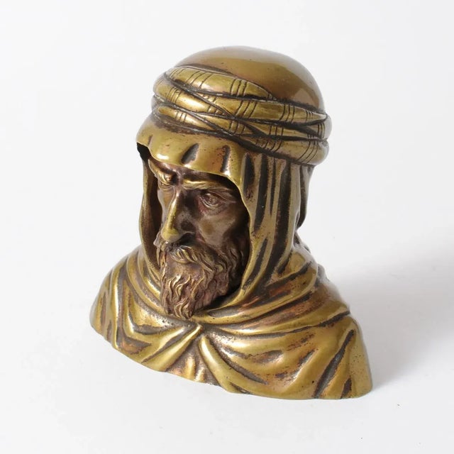 Antique Brass Bust of a Bedouin, 19th Century For Sale - Image 3 of 7