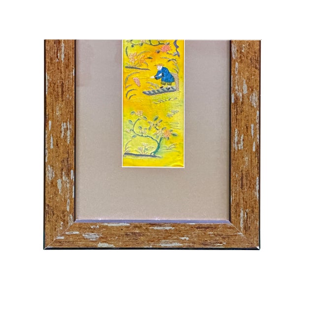 Asian Vintage Yellow Scenery Embroidered Rectangular Framed Wall Art C For Sale - Image 3 of 13