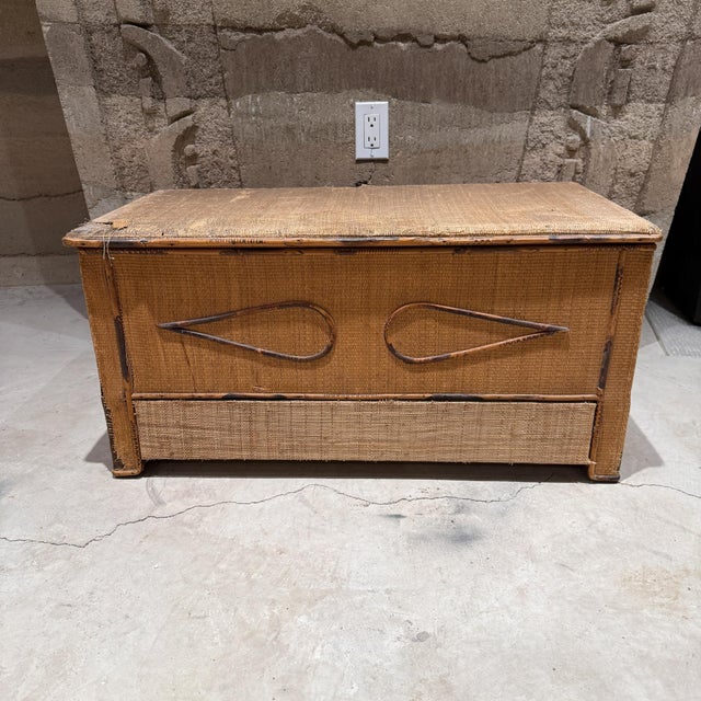 Vintage Woven Rattan or Wicker Storage Trunk Blanket Chest Mid Century For Sale In San Diego - Image 6 of 15