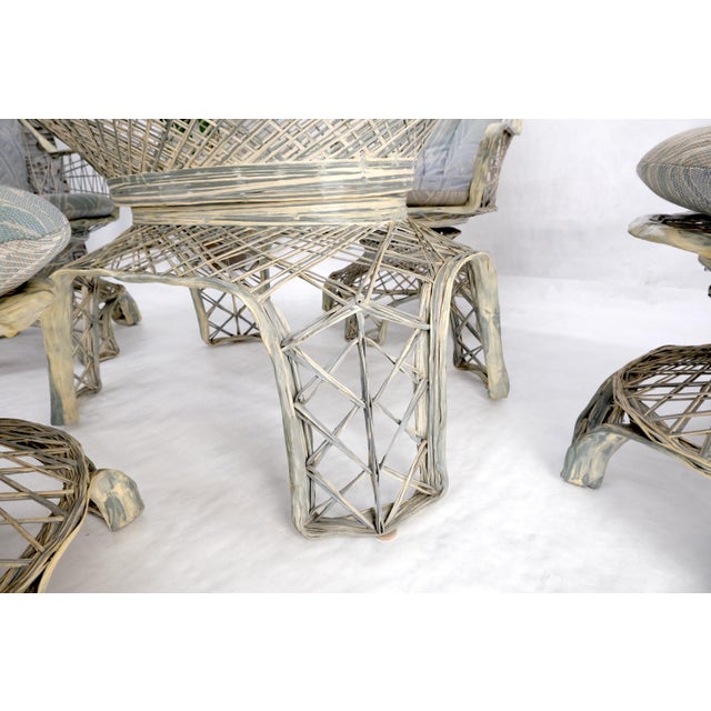 Russel Woodard spun fiberglass oval racetrack glass top dining table 4 chairs outdoor set Stunning grayish blue and white...