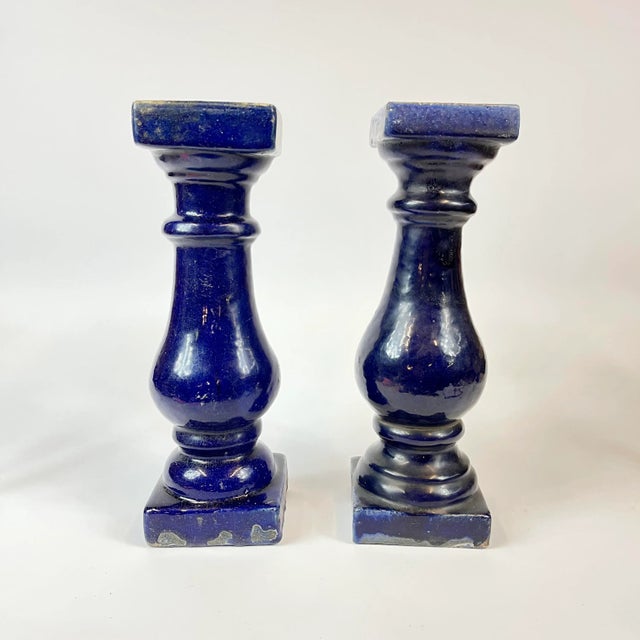 Blue 19th Century Ceramic Cobalt Blue Columns - a Pair For Sale - Image 8 of 8