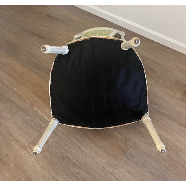 Wood 19th Century Louis XVI-style Distressed White Frame Arm Chair For Sale - Image 7 of 12