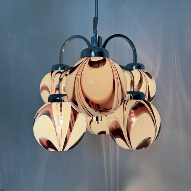 Italian Purple and White Murano Glass Swirl Chandelier, 1970s For Sale - Image 13 of 18