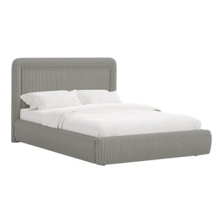 Stoffer Home x Cloth & Company Marisa Platform Bed in Jane Stripe Carbon - California King For Sale