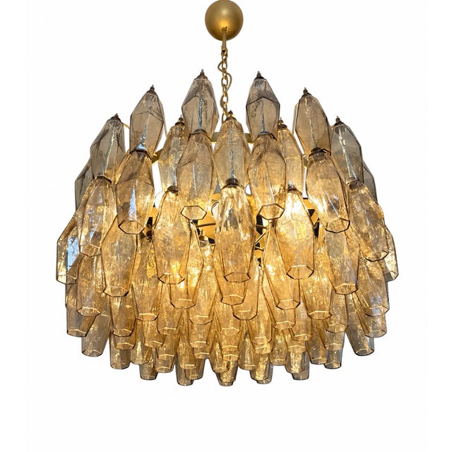 Not Yet Made - Made To Order Smoked Murano Glass Pendant Light with Polyhedrons and Gold Frame from Justfurnituress SRL For Sale - Image 5 of 10