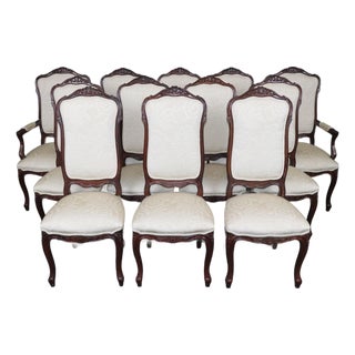 Set of 12 French Tall Back Louis XV Style Mid 20th C Carved Dining Chairs For Sale