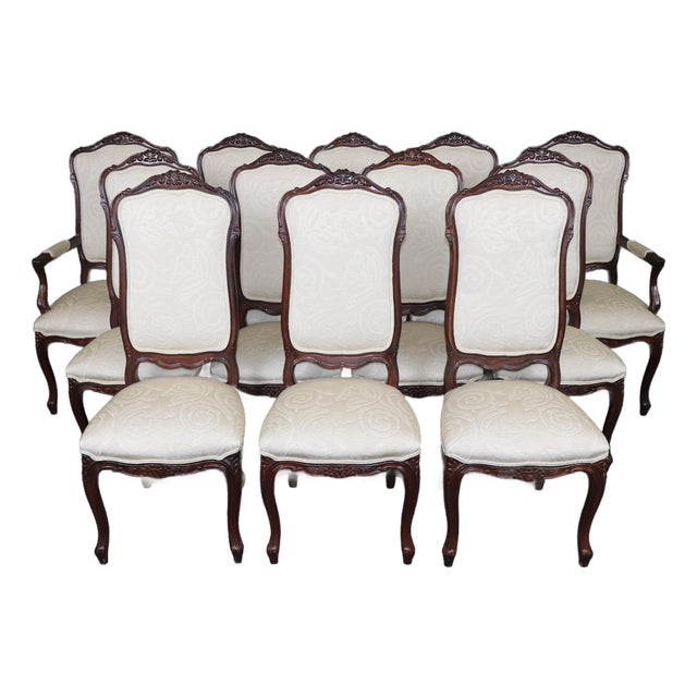 Set of 12 French Tall Back Louis XV Style Mid 20th C Carved Dining Chairs For Sale