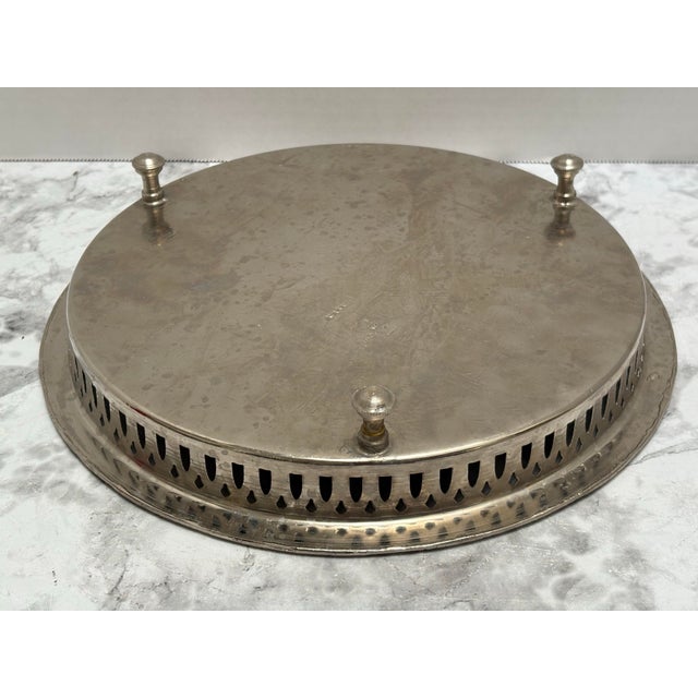 English Vintage Etched Moroccan Silver Tea Tray, Accent Tray For Sale - Image 3 of 12