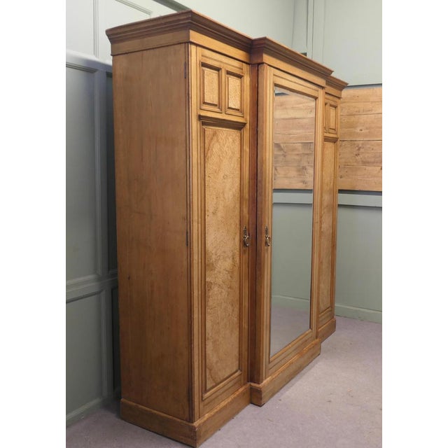 Large Ash Arts & Crafts Triple Break Front Wardrobe Compactum, 1880 For Sale - Image 4 of 8