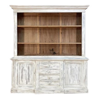 Grand 19th Century French Rustic Neoclassical Bookcase in Whitewashed Pine For Sale