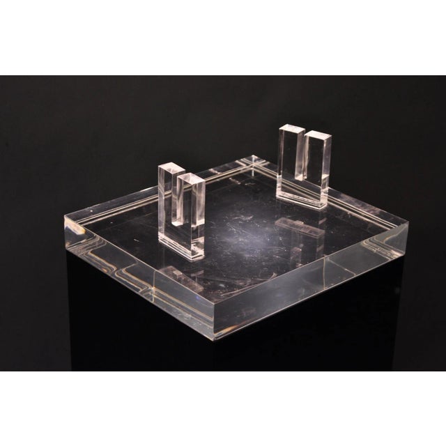 Vintage Mid Century Modern Clear Lucite & Black Acrylic Lighted Pedestal Stand For Sale In Philadelphia - Image 6 of 18
