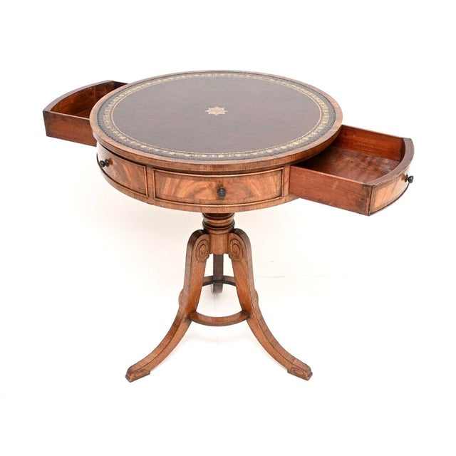 Hollywood Regency Antique Regency Leather Top Drum Table, 1900s For Sale - Image 3 of 11