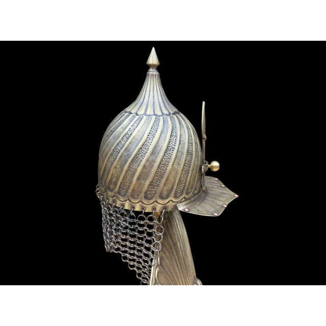 Turkish Handmade Turkish Brass Fluted Helmet Shield Set For Sale - Image 3 of 13
