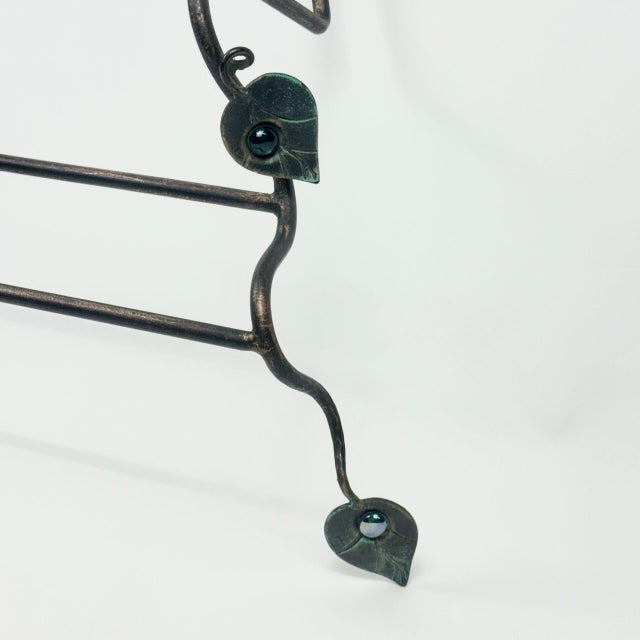 2020s Hand Forged Iron Wall Towel Rack (82cm) Antique Copper Branch Design with Glass Bead Leaves For Sale - Image 5 of 10
