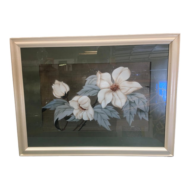 Post-War Hawaiian Hibiscus Floral Still Life Airbrush Painting, Framed For Sale