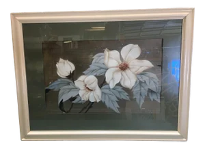 Post-War Hawaiian Hibiscus Floral Still Life Airbrush Painting, Framed