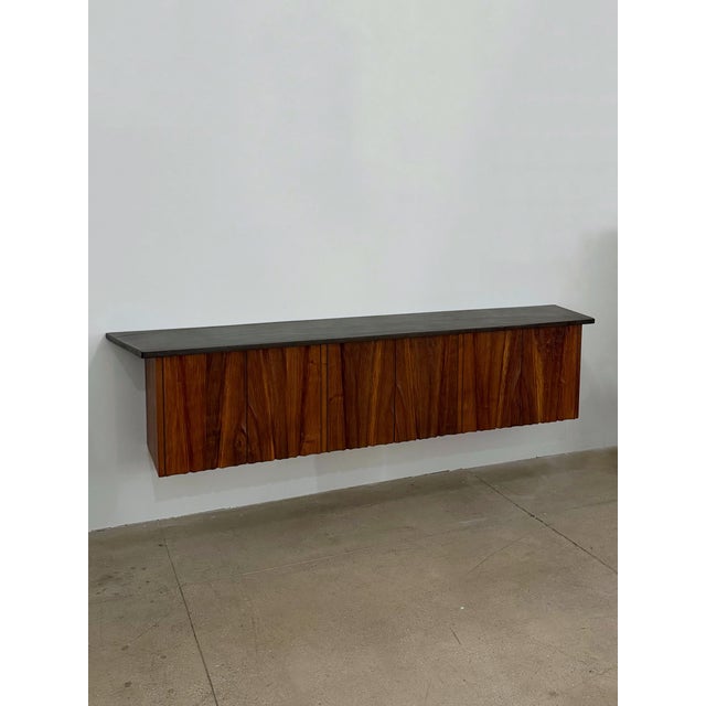 1970s Gino Russo Carved Wood & Slate Floating Credenza For Sale - Image 5 of 12
