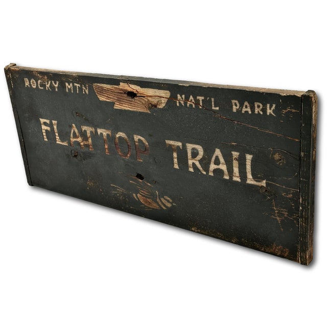 Authentic Old Aged & Weathered Hand Painted Wood Sign From Flattop Trail Rocky Mountian National Park Colorado For Sale - Image 13 of 18