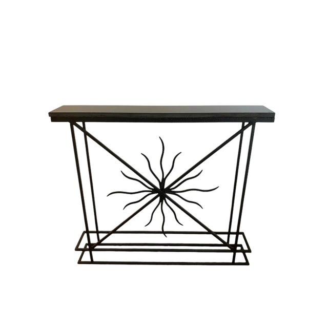 Mid-Century Art-Deco Style Console With Iron Sunburst Motif and Granite Top For Sale - Image 9 of 11