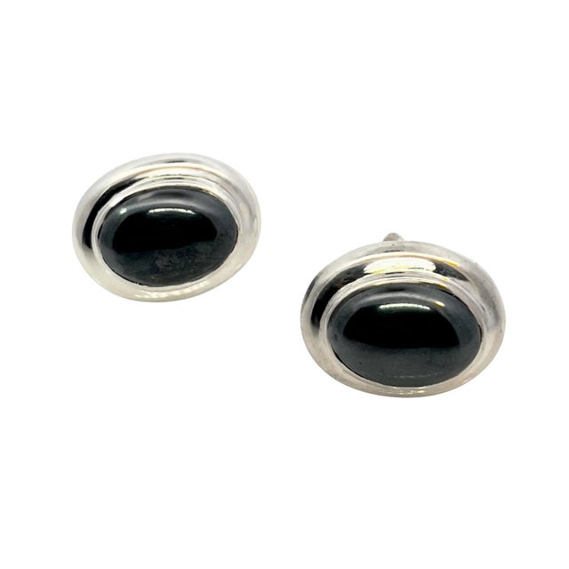 1990s Tiffany & Co Estate Natural Hematite Cabochon Earrings Sterling Silver, 2 Pieces For Sale In New York - Image 6 of 12