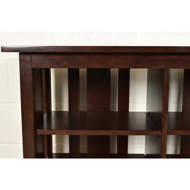 Early 21st Century Stickley Harvey Ellis Collection Mission Arts & Crafts Inlaid Cherry Wood Slatted Triple Bookcase For Sale - Image 5 of 12