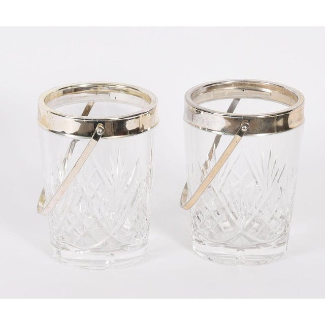 Metal Mid-Century Silver-Plated and Crystal Ice Pail Buckets, Set of 2 For Sale - Image 7 of 11