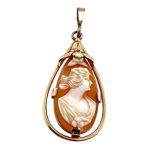 Vintage 10k Gold Carved Shell Pendant