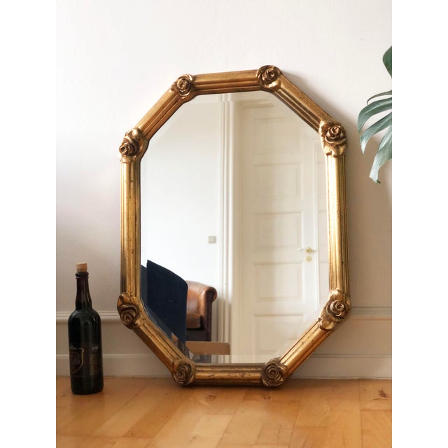 Wood Vintage Octagonal Giltwood Bevelled Mirror With Rose Accents For Sale - Image 7 of 9